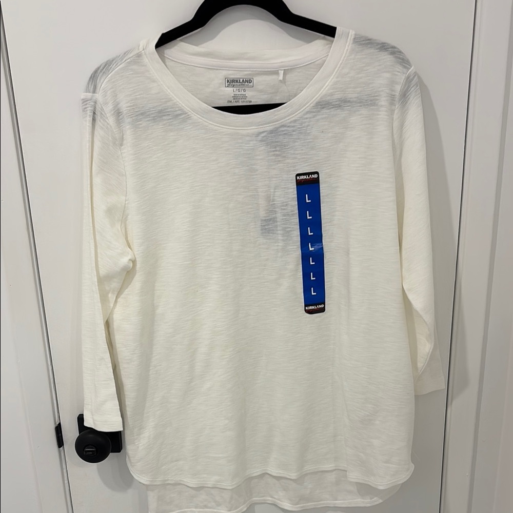 Costco Kirkland White Cream Long Sleeve Top - NWT, Size Large